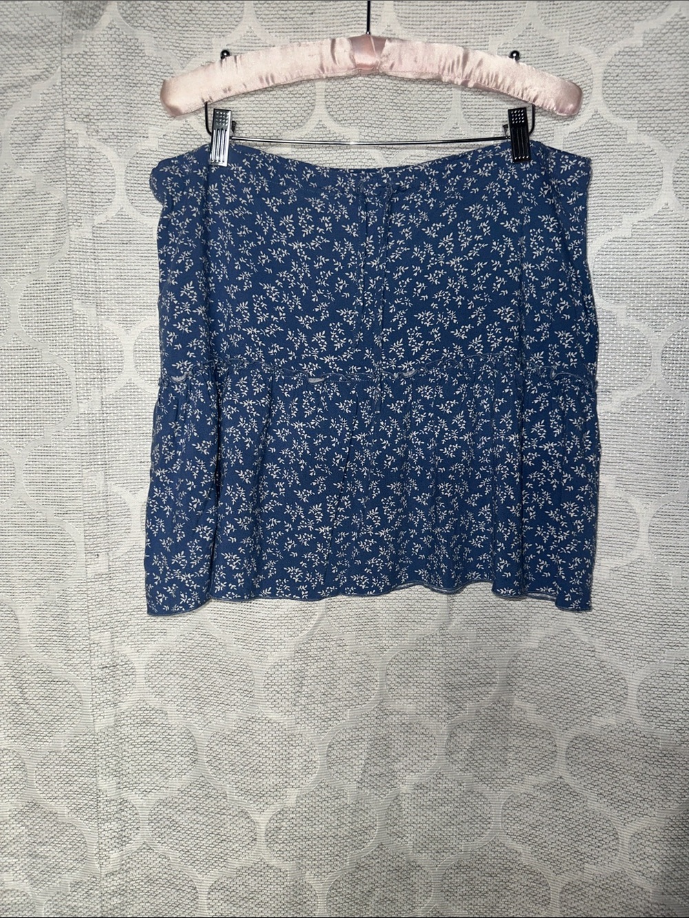 Brandy Melville Izzy Blue Floral Mini Skirt Ruffle Hem Drawstring One Size